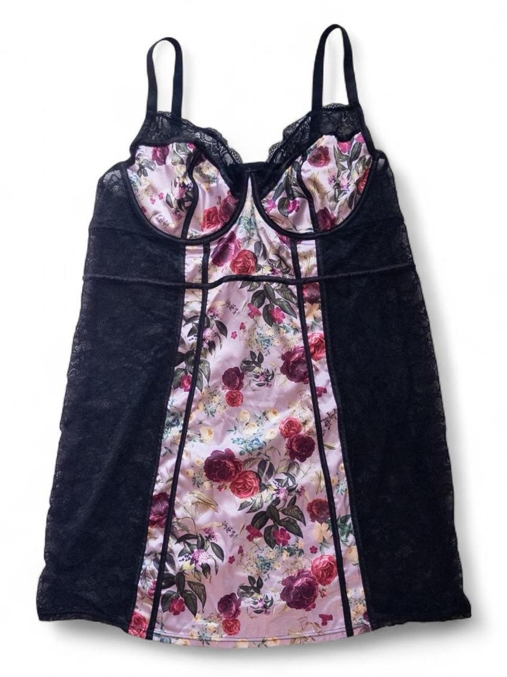 Torrid Curve Black Lace & Lavender Floral Chemise Lingerie Size 2X